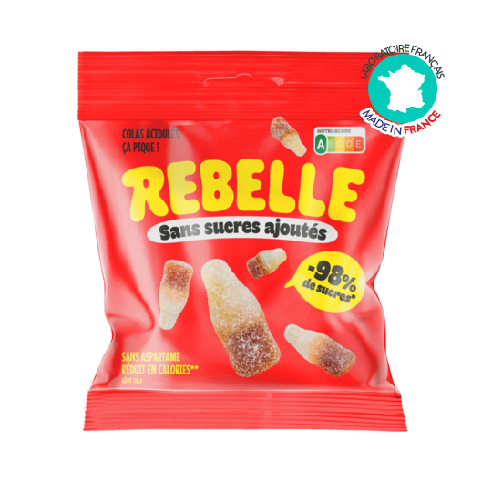 Rebelle Bonbons Cola acidulés 50 g – faible teneur en sucre