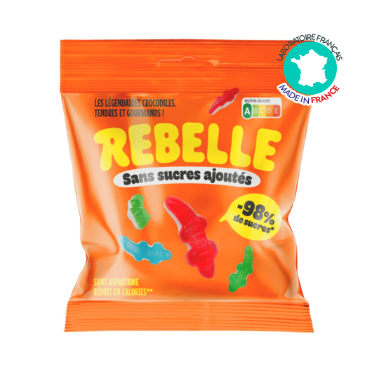 Rebelle Bonbons Crocodiles guimauve fruités 50 g – faible teneur en sucre