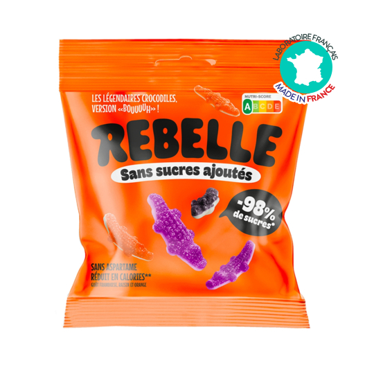 Rebelle Bonbons Halloween Crocodiles acidulés 50 g – faible teneur en sucre