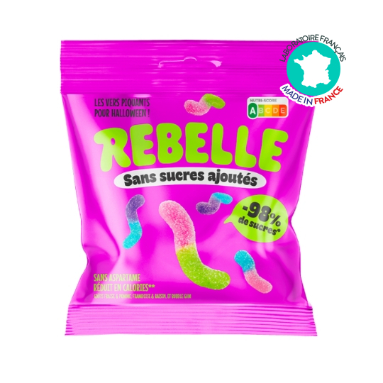 Rebelle Bonbons Halloween Vers acidulés 50 g – faible teneur en sucre