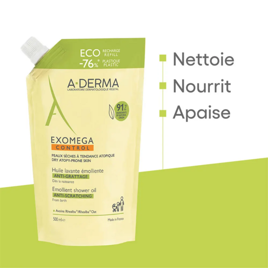 A-Derma Exomega Control Huile Lavante Emolliente Anti-Grattage Eco Recharge 500 ml