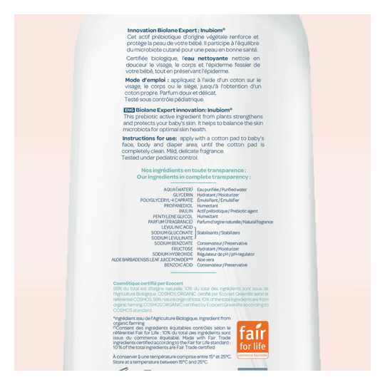 Biolane Expert Bio Eau Nettoyante Sans Rinçage 500 ml