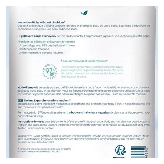Biolane Expert Gel Lavant Corps et Cheveux Eco-Recharge 500 ml