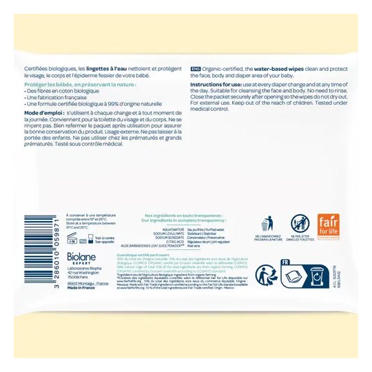 Biolane Expert Bio Lingettes à l'Eau 54 Lingettes