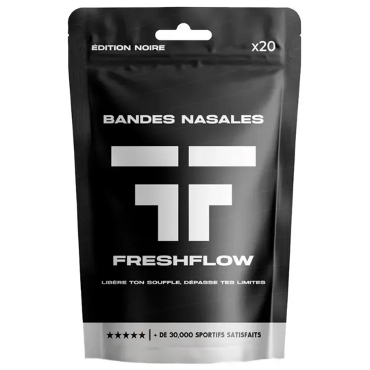 Freshflow Bandes nasales noires 20 unités — écarteur nasal sommeil et sport
