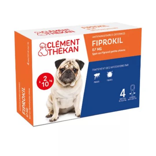 Fiprokil S Chien 2–10 kg – Antiparasitaire externe chien 2–10 kg – Solution pour application cutanée (spot-on) – Boîte de 4 pipettes de 0,67 ml