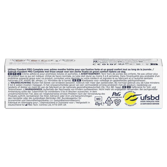 Fixodent Pro Complete Crème Adhésive Prothèses 47 g - Fraîcheur longue durée, fixation forte