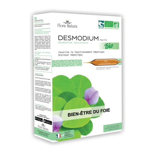 Flora Natura Desmodium bio 20 ampoules – bien-être du foie et détox hépatique