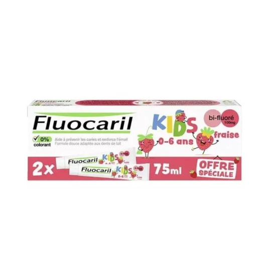 Fluocaril Kids Dentifrice Bi-Fluoré 0-6 ans Fraise 75 ml anti-caries