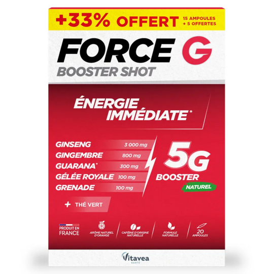 Vitavea Santé Force G booster shot 20 ampoules — complément alimentaire énergie immédiate et performances mentales