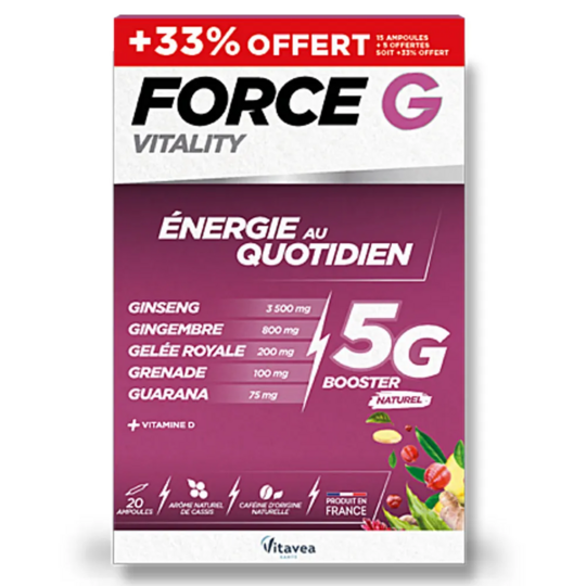 Vitavea Santé Force G vitality 20 ampoules — complément alimentaire énergie tonus et vitalité quotidienne