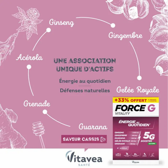 Vitavea Santé Force G vitality 20 ampoules — complément alimentaire énergie tonus et vitalité quotidienne