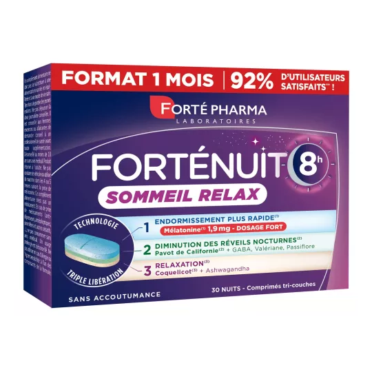 Forté Pharma Forté nuit sommeil relax 8h 30 comprimés – endormissement rapide & sommeil continu