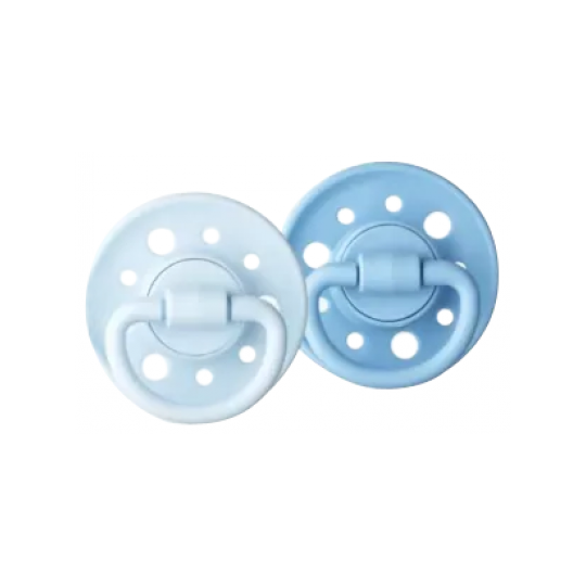GAÏA - Sucettes Rondes C6 Caoutchouc Naturel Bleu/Bleu Pastel 6-36 mois - Lot de 2 sucettes