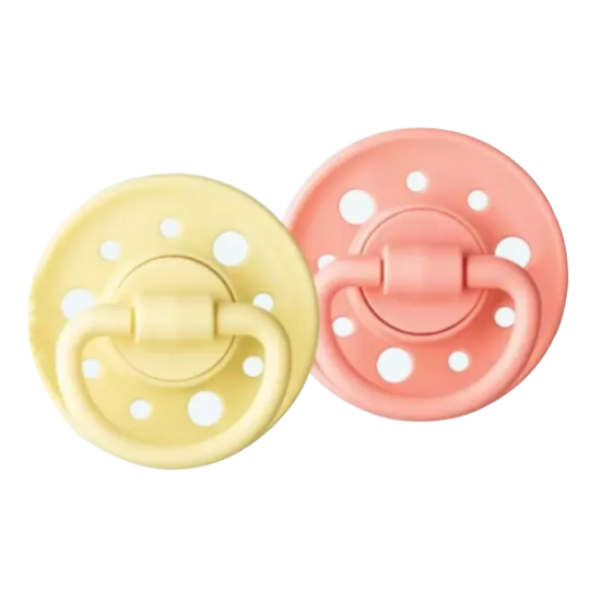 GAÏA - Sucettes Rondes Caoutchouc Naturel Rose/Jaune 0-6 mois - Lot de 2 sucettes