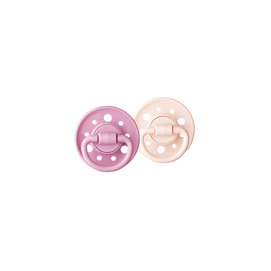 GAÏA - Sucettes Rondes Caoutchouc Naturel Rose Pastel/Violet 0-6 mois - Lot de 2 sucettes