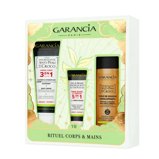Garancia Coffret Noël Rituel Hydratation Corps & Mains – Crème Corps 75 ml, Huile de Douche 100 ml et Crème Mains 20 g