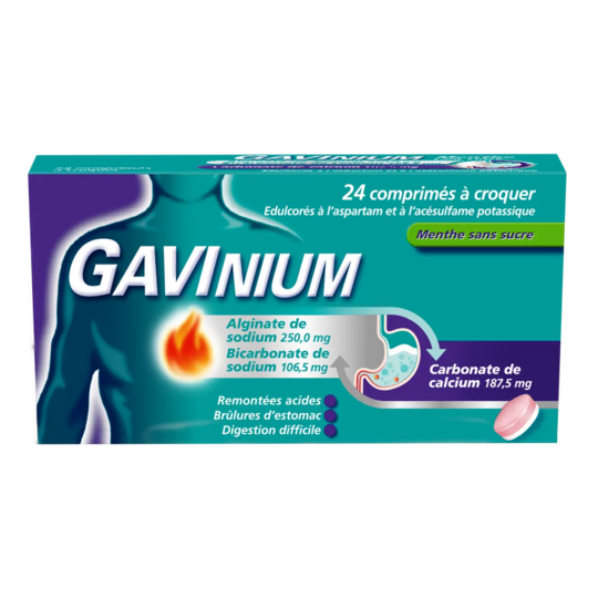 Gavinium 24 comprimés à croquer — médicament sans ordonnance brûlures d'estomac