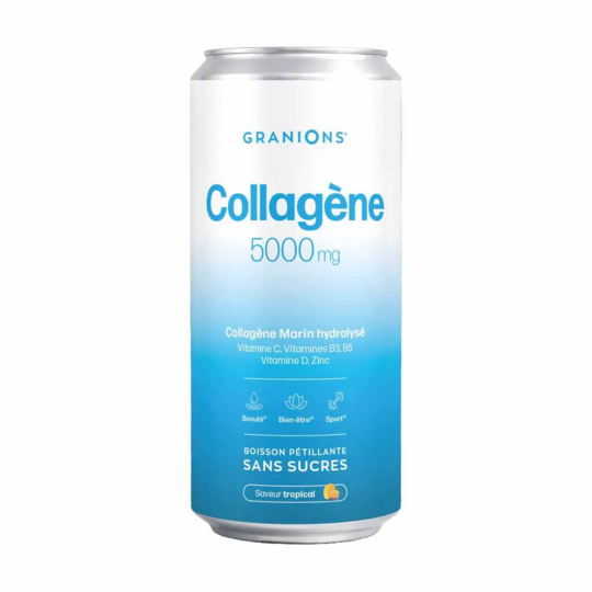 Granions Boisson Pétillante Collagène Marin 5000 mg Beauté Tropical 330 ml – Peau, cheveux et ongles