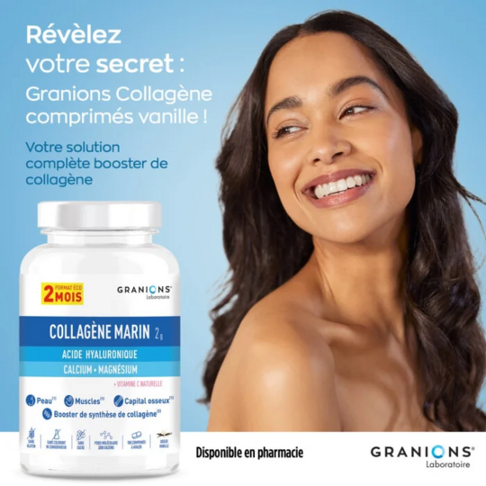 Granions Collagène marin Acide Hyaluronique, Calcium & Magnésium 180 comprimés