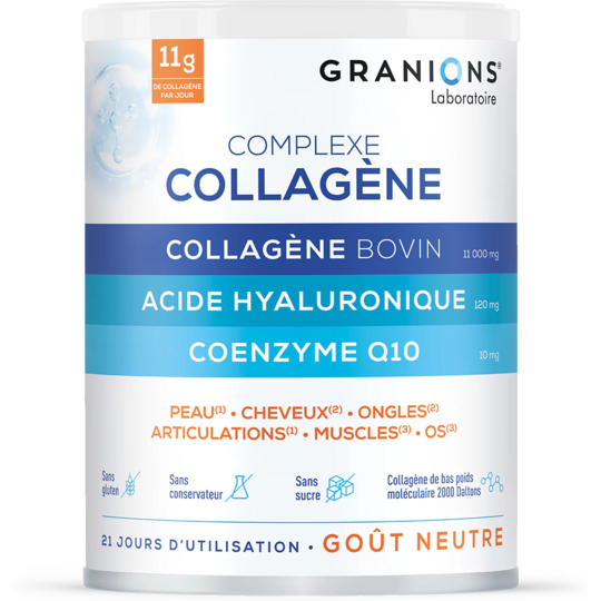 Granions Complexe Collagène bovin poudre 262,8 g – complément alimentaire anti-âge peau articulations et muscles 6-en-1