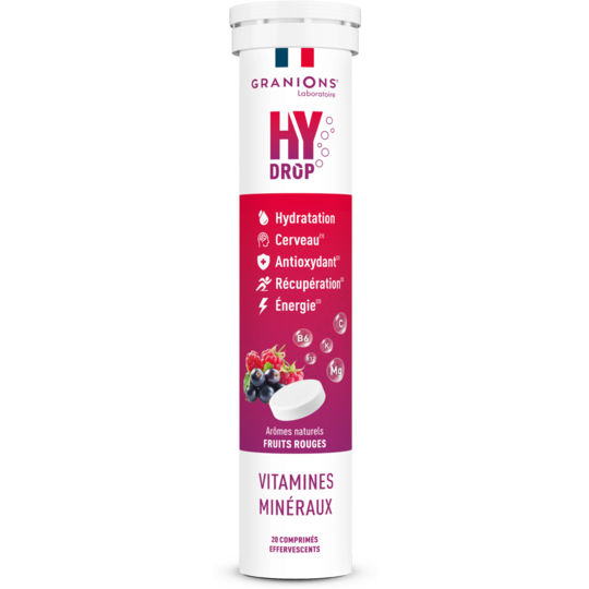Pastilles Hydratation Électrolytes Hydrop fruits rouges  — tube de 20 comprimés effervescents hydratation optimisée, énergie & zéro sucre