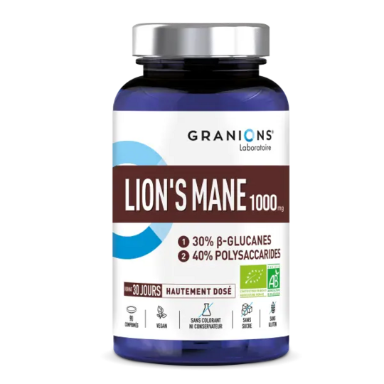 Granions Lion's Mane 1000 mg 90 gélules – complément alimentaire mémoire concentration et équilibre nerveux bio