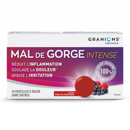 Granions Mal de Gorge intense DM fruits rouges 16 pastilles – pastilles apaisantes gorge irritée