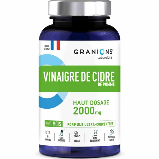 Granions Vinaigre de cidre de pomme 2000 mg 90 comprimés – complément digestion naturelle
