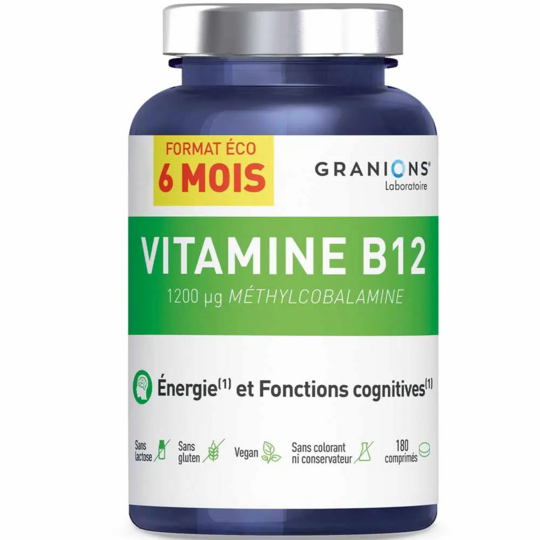 Granions Vitamine B12 méthylcobalamine 180 comprimés – complément alimentaire énergie, système nerveux et anti-fatigue