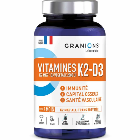 Granions Vitamines K2-D3 60 comprimés – complément alimentaire ossature, immunité et coagulation