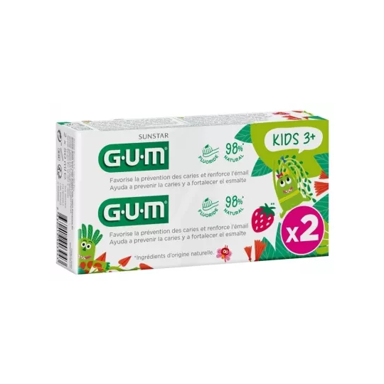 Gum Kids dentifrice fluoré 3+ 2 x 50 ml – dentifrice enfant prévention caries