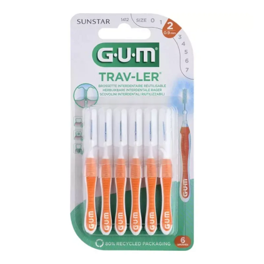 GUM Trav-ler - Brossettes interdentaires 0,9 mm x6 – nettoyage interdentaire précis