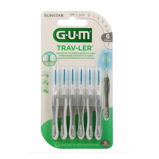 GUM Trav-Ler 2,0 mm – brossettes interdentaires 6 pièces – nettoyage interdentaire
