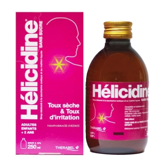 Hélicidine sirop 10 % sans sucre 150 ml – Toux sèche, irritation bronchique, enfant & adulte