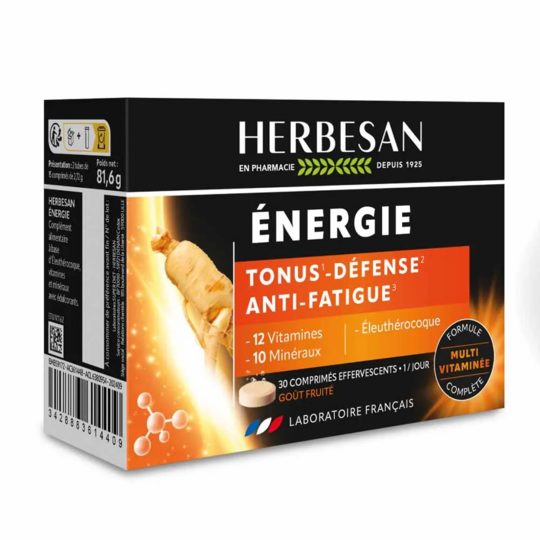 Herbesan Énergie 30 comprimés effervescents – complément alimentaire tonus immunité vitalité