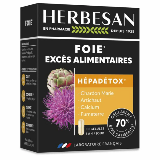 Herbesan Hépadétox excès alimentaire 30 gélules – complément alimentaire digestion et foie