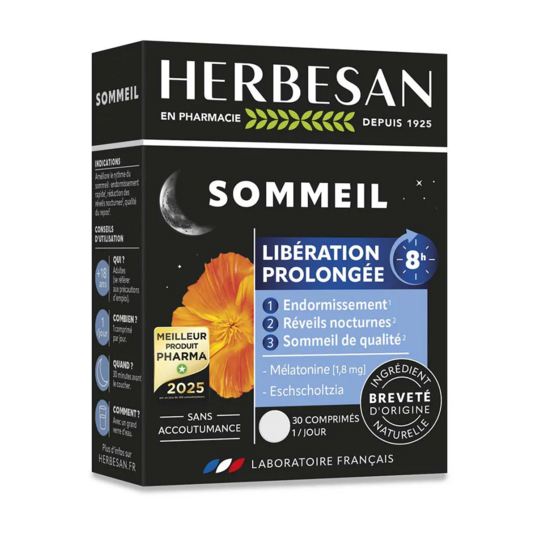 Herbesan Noctaphyt LP 8 h sommeil 30 comprimés – soutien naturel de l’endormissement et du sommeil