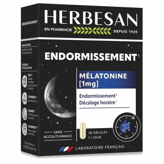 Herbesan Noctaphyt mélatonine 1 mg 30 gélules – favorise l’endormissement et le rythme du sommeil