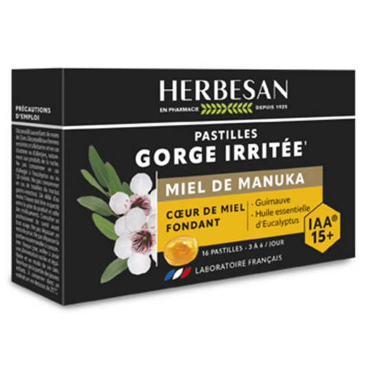 Herbesan Pastilles gorge miel de manuka IAA 15+ 16 pastilles – pastilles gorge apaisantes