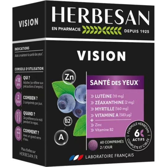 Herbesan Vision Santé des yeux 60 comprimés – complément yeux confort & vision normale