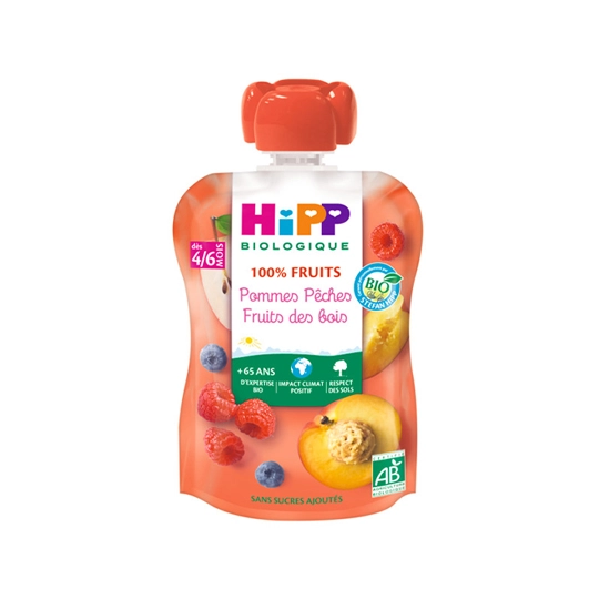 HiPP Gourde Pommes Pêches Fruits des Bois  4-6 Mois Bio 90g