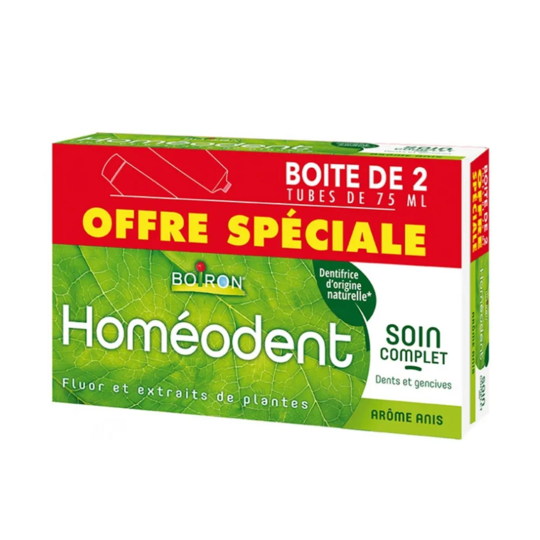 Boiron Homeodent dentifrice soin complet dents et gencives anis 2 x 75 ml – Protection gencives sensibles, hygiène bucco-dentaire douce & haleine fraîche