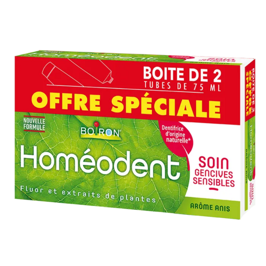 Boiron Homeodent dentifrice soin gencives sensibles anis 2 x 75 ml - Protection gencives, hygiène bucco-dentaire douce & fraîcheur anis