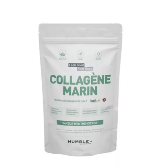 Humble+ Collagène marin menthe citron 300 g — complément alimentaire articulations fermeté peau et muscles
