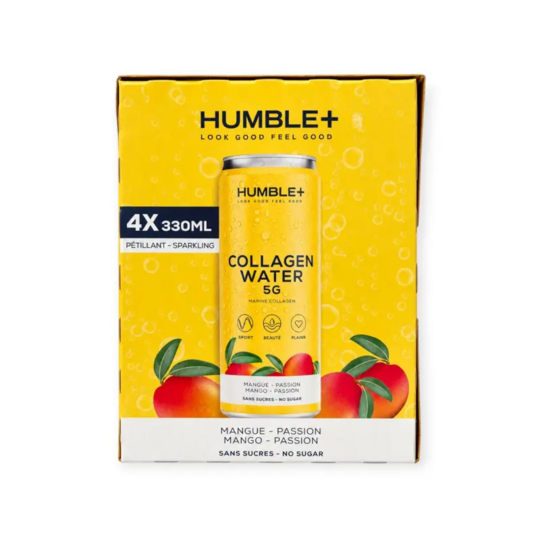 Humble+ Collagen Water mangue passion pack 4x330ml - eau pétillante collagène marin hydrolysé 5g sans sucre