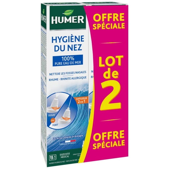 Humer hygiène du nez eau de mer isotonique adultes 2×150 ml lavage nasal & prévention ORL