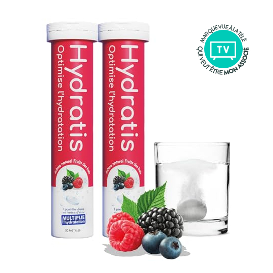 Hydratis Fruits des Bois 40 pastilles effervescentes – Lot de 2 tubes d’électrolytes pour l’hydratation