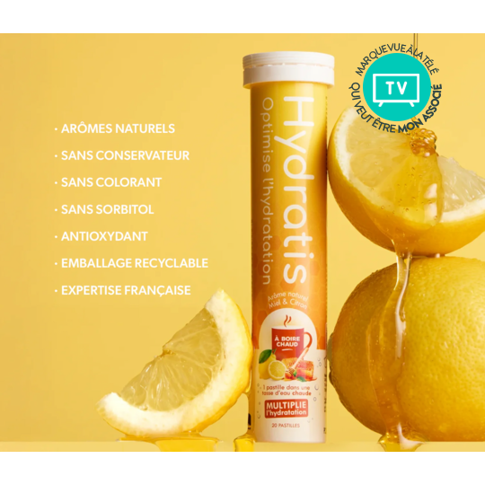 Hydratis Miel Citron 20 pastilles effervescentes – Électrolytes et hydratation à boire chaud