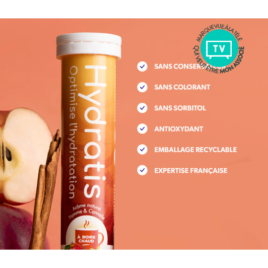Hydratis Pomme Cannelle 20 pastilles effervescentes – Électrolytes et hydratation à boire chaud